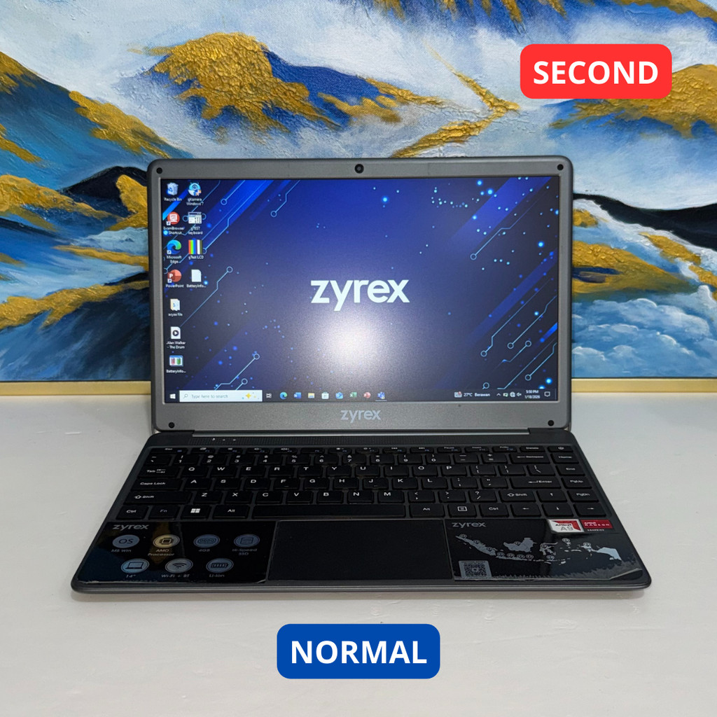 ZYREX NOTEBOOK KINTAMANI AMD A9 9400 4 GB (14") LAPTOP SECOND ORIGINAL SINAR MUTIARA CELL