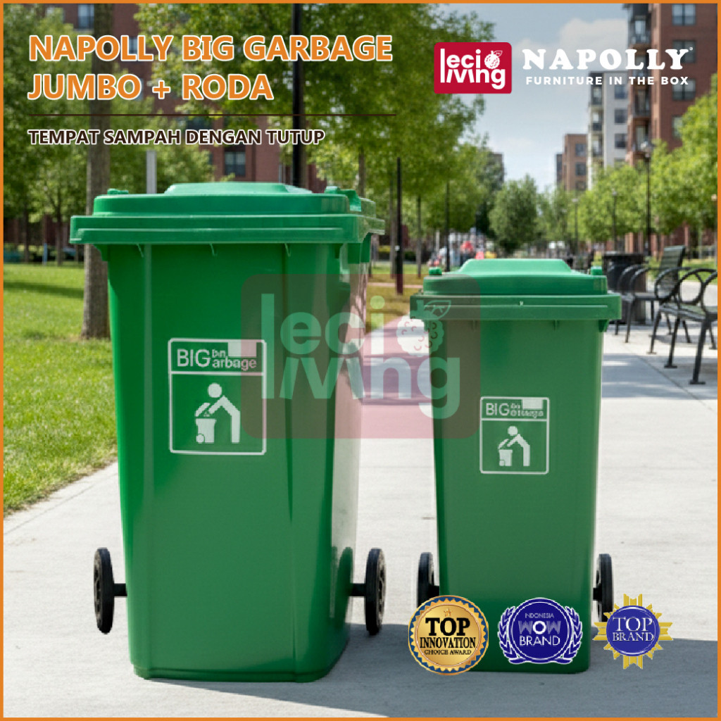 NAPOLLY BIG GARBAGE JUMBO + RODA - Tempat Sampah Besar / Tong Sampah Luar Rumah / 120L / 240L