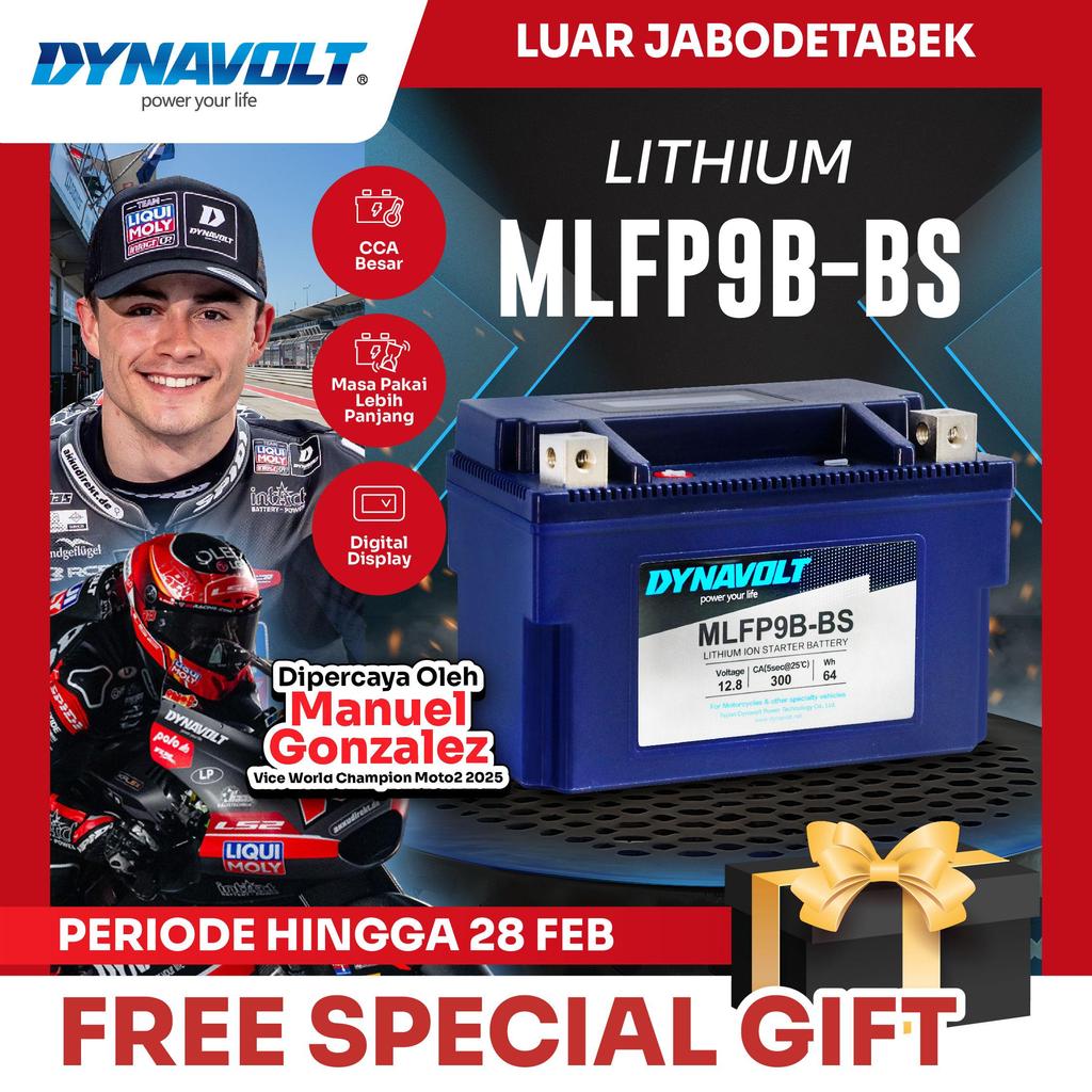 DYNAVOLT Aki Motor TRIUMPH Daytona 675, dll | Lithium MLFP9B-BS | 6 - 10 AH 300 CCA (Khusus Luar Jab