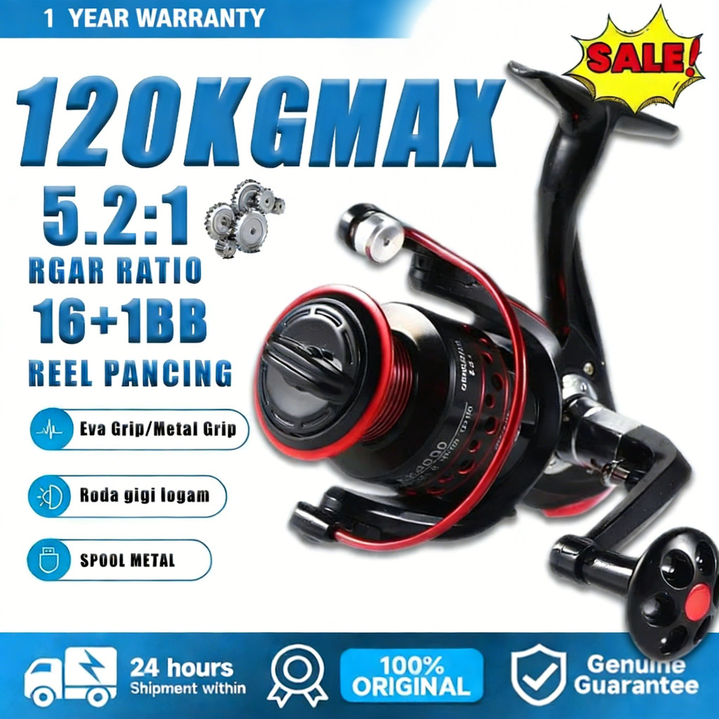 Reel Pancing LK 7000 Putar Spool Metal Aluminium untuk Memancing Reel Pancing LK 7000