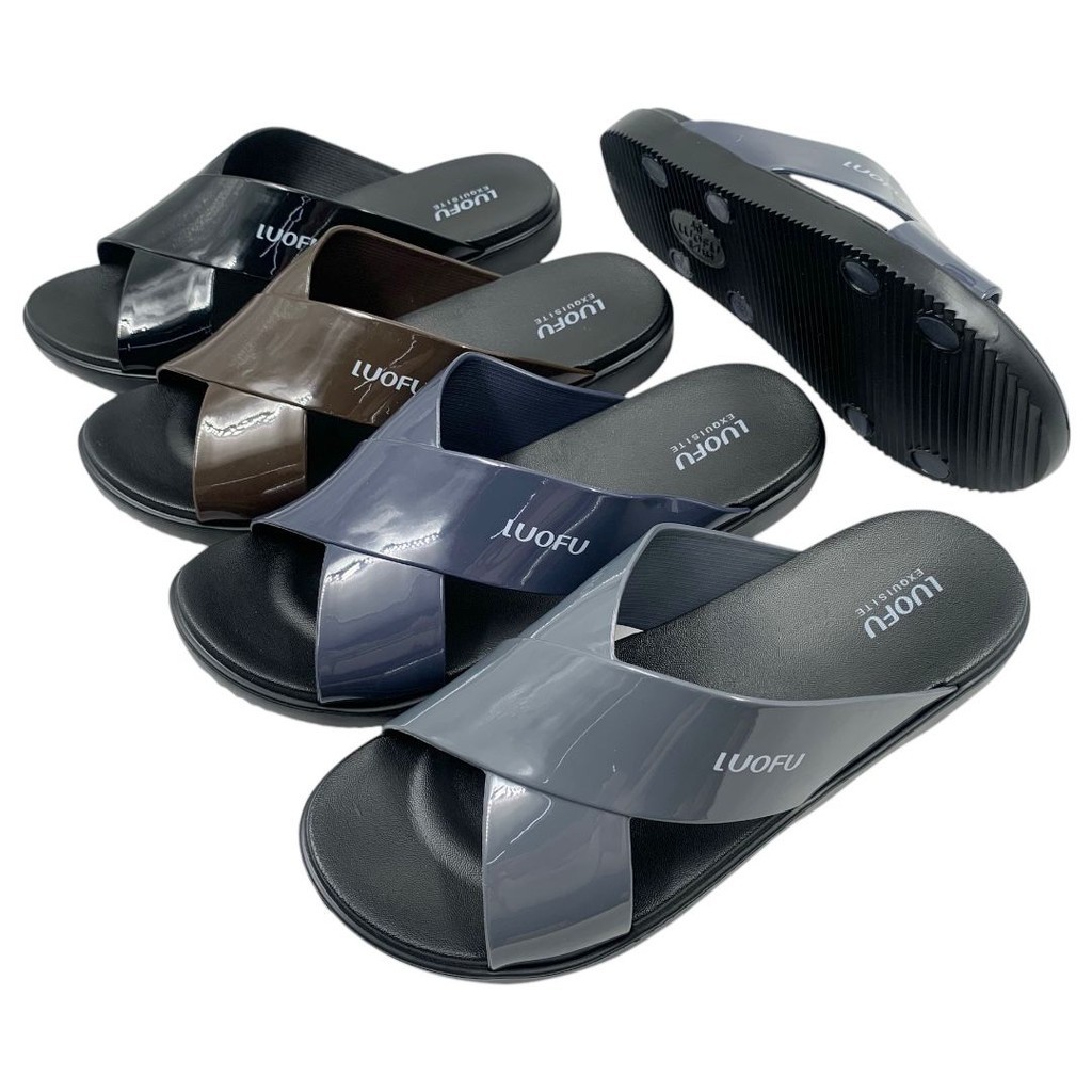 LUOFU Sandal Selop Silang Karet Wanita Ttk Hitam Import Ringan E7189-BRSH4W (AY2)Luofu Bara Bara