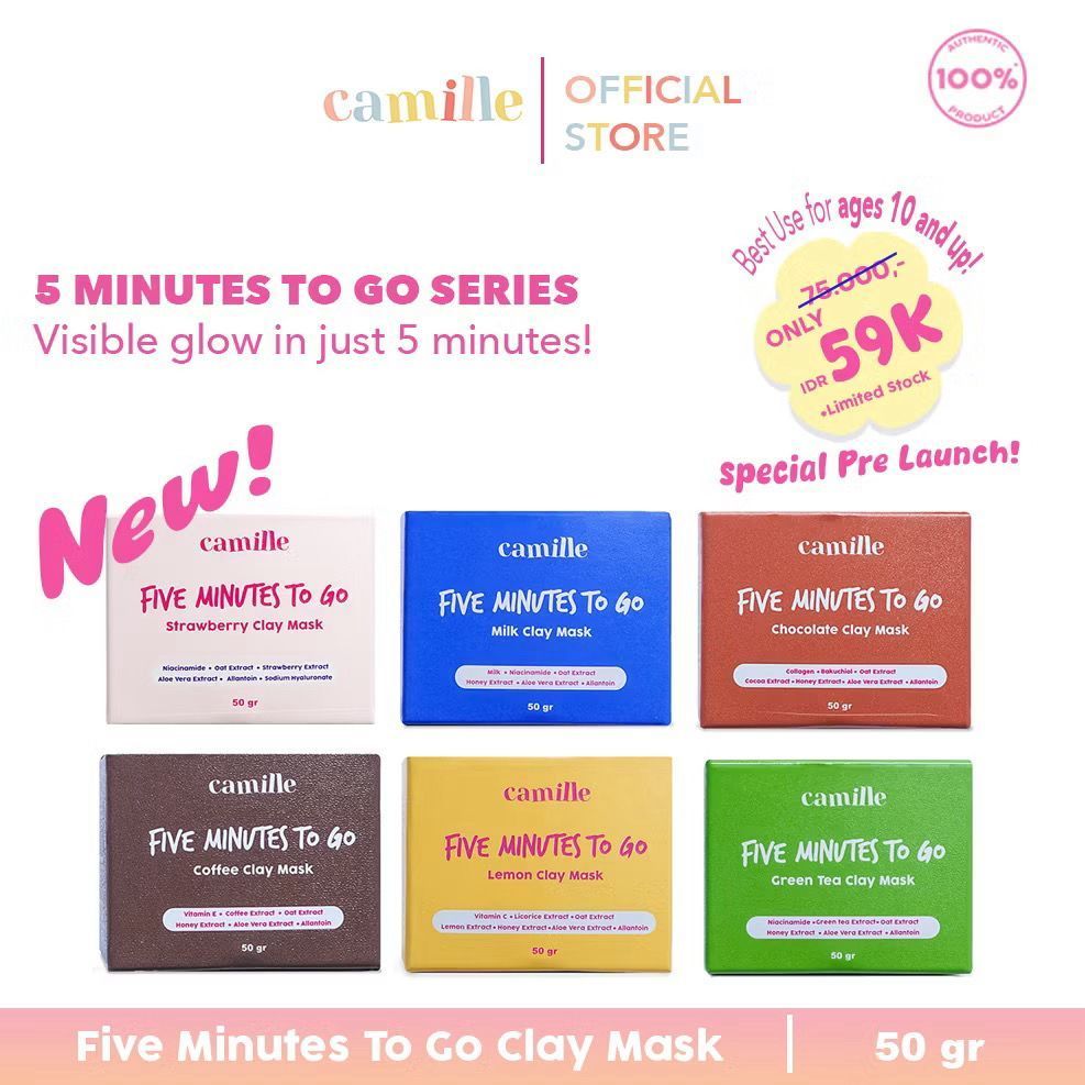 CAMILLE BEAUTY Five Minutes To Clay Mask | Masker Strawberry Milk Jerawat Mencerahkan Beruntusan