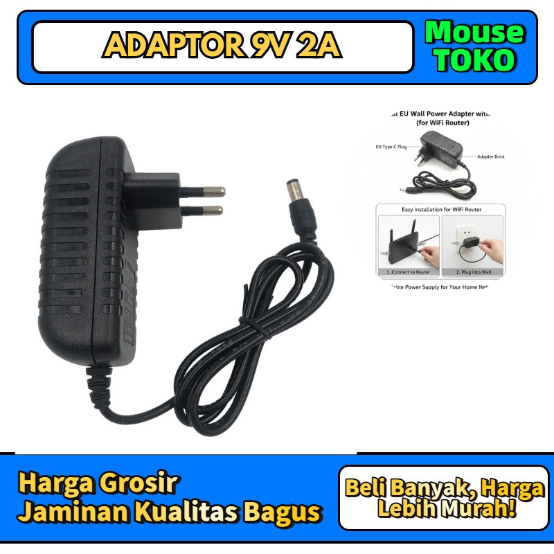 Adaptor 9V 2A Power Supply DC 9 Volt 2000mA  - Adaptor Router Modem TP-Link Tenda Efek Gitar
