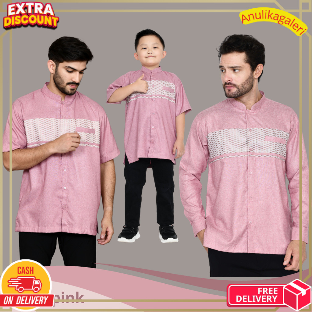 PROMO Koko Couple Ayah dan Anak warna Dusty Pink variasi motif songket