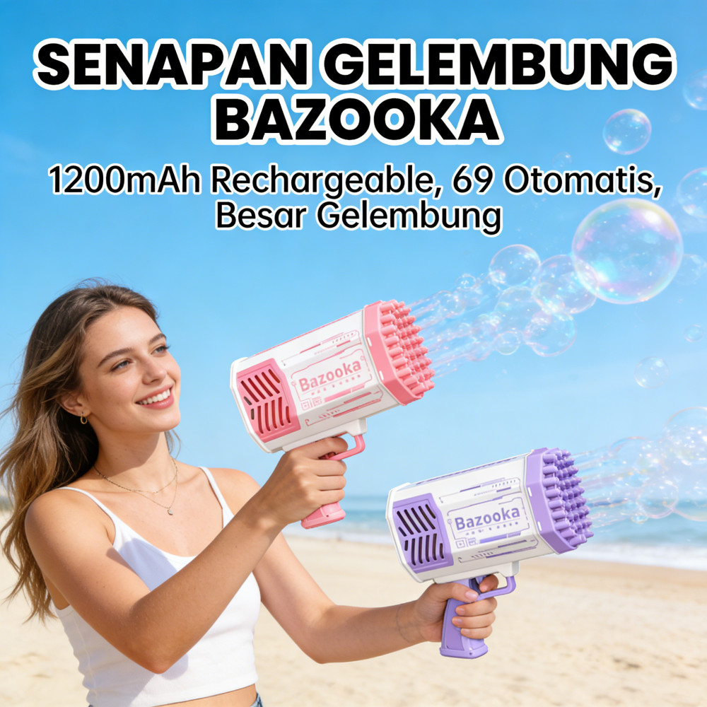 Besi Rechargeable 1200mAh Gelembung Besar 69 Lubang Bazooka Bubble Otomatis Pistol Mainan Outdoor In