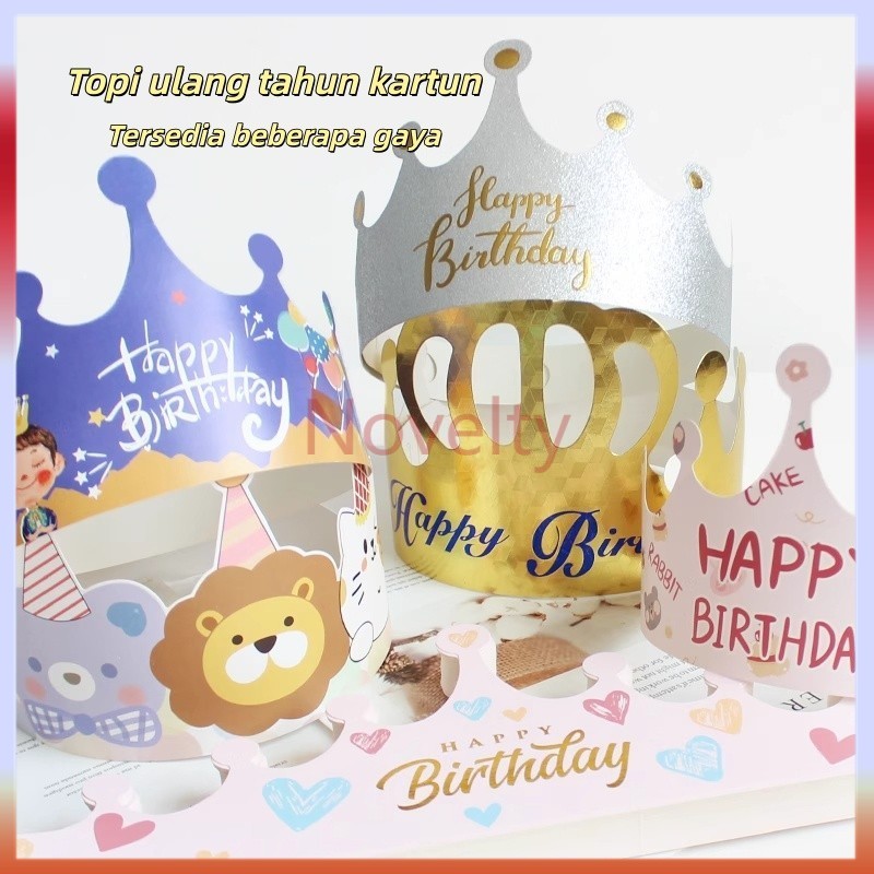Novelty Topi Ulang Tahun Kartun Anak-anak / Topi Mahkota Dekorasi Pesta / Topi Kue Lucu untuk Anak L