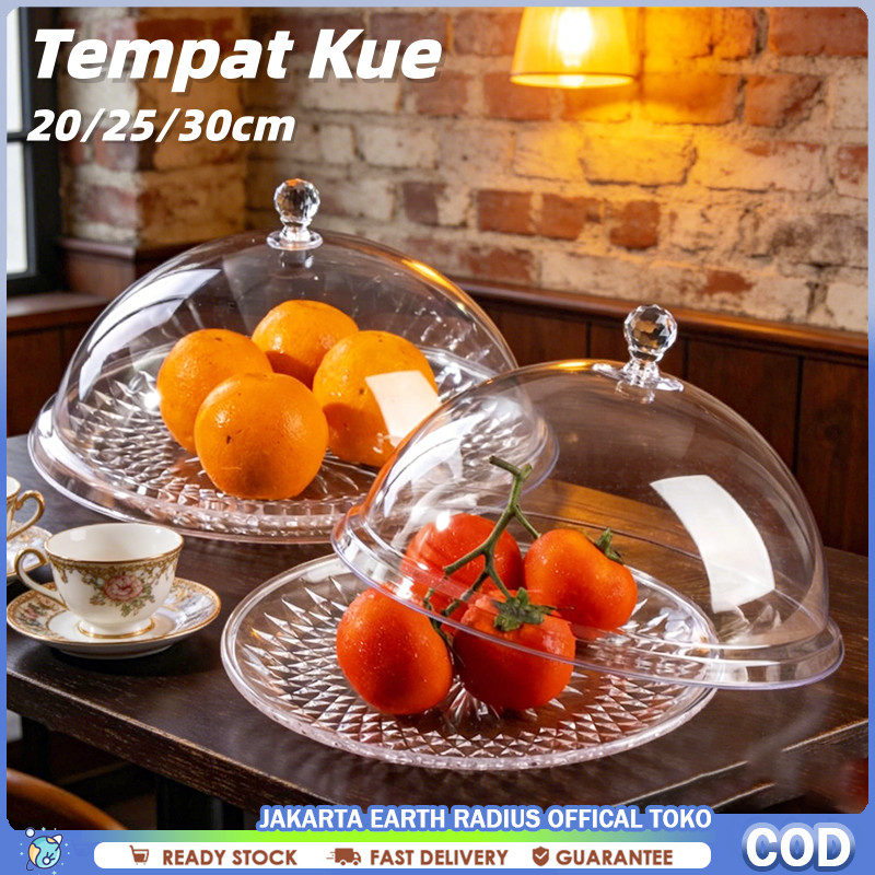 Tudang Saji Tempat Kue Transparan / Tempat Buah Dengan Tutup / Wadah Piring Bolu Penutup Makanan