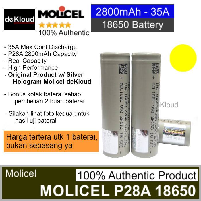 authentic molicel p28a 18650 battery | baterai batre batere original / Battery Zootech Molicel P28A 
