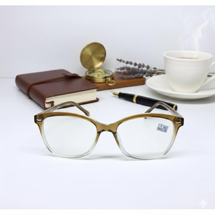 ￼Kacamata Minus Frame Semi Cat Eye Kotak Warna Transparant Coklat JS166D-MN - Transparan coklat, -0.