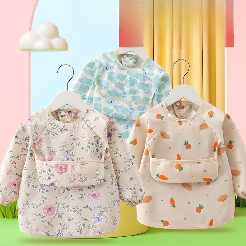 1PC ild Feeng Bib Waterproof Long Sleeve Apron Rice Pocket Feeng Blouse Toddler Bibs ildren's Thin F