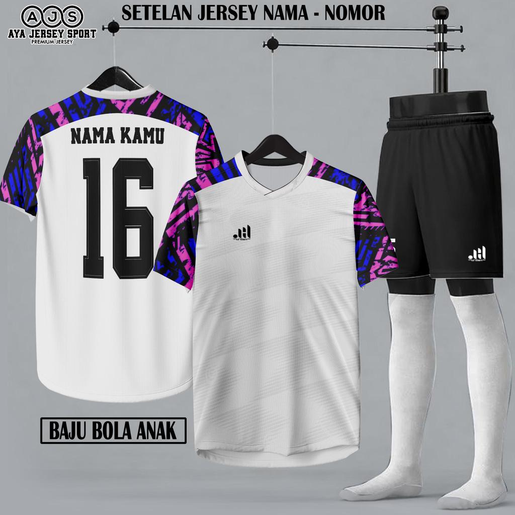 Jersey Baju Bola Anak Nama Nomor Costum Sablon setelan futsal olahraga badminton keren terbaru