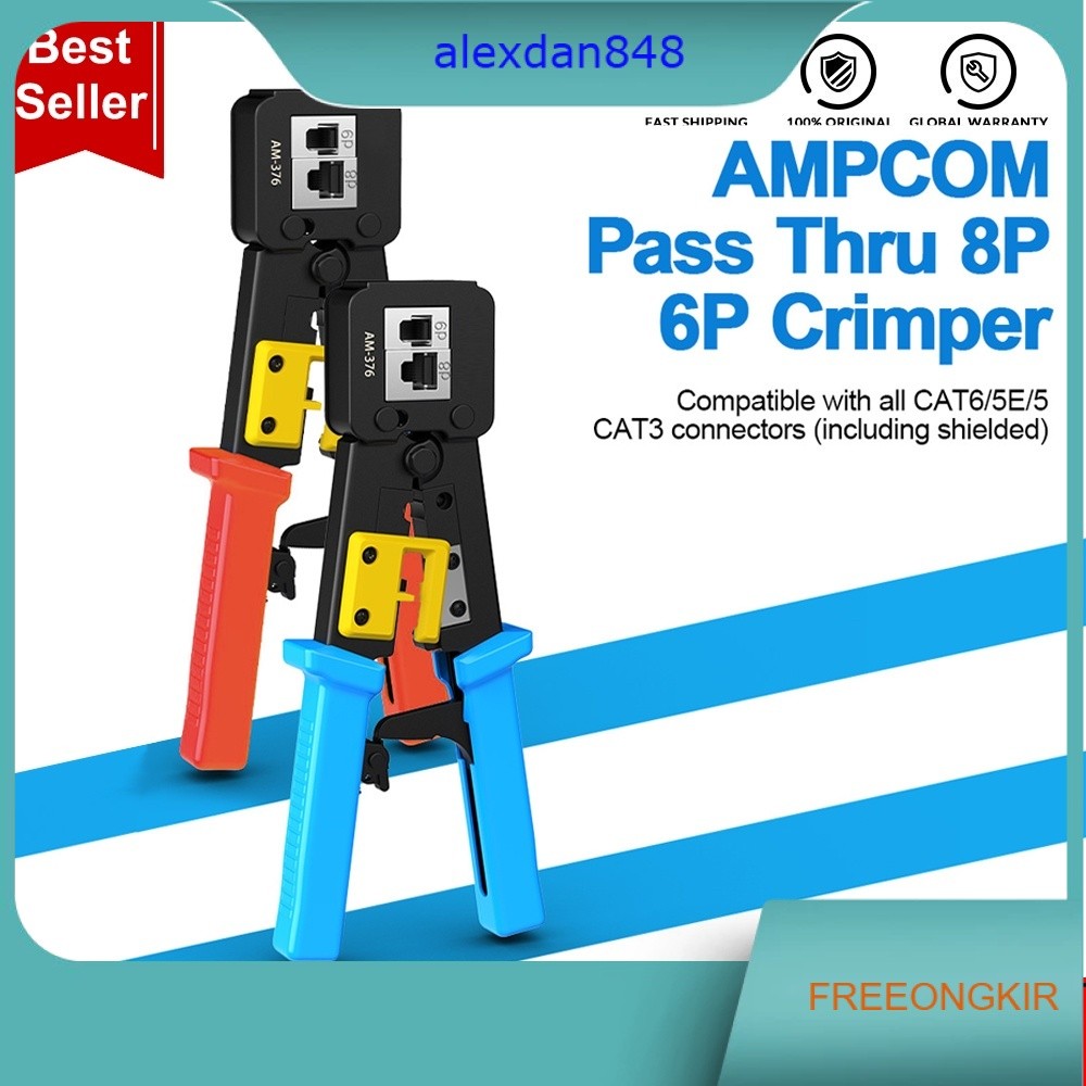 RJ45 Crimp Tool Pass Melalui Cat5 Cat5e Cat5e Cat6 Crimper Cutter Stripper untuk RJ45 RJ12 RJ11 8P 6