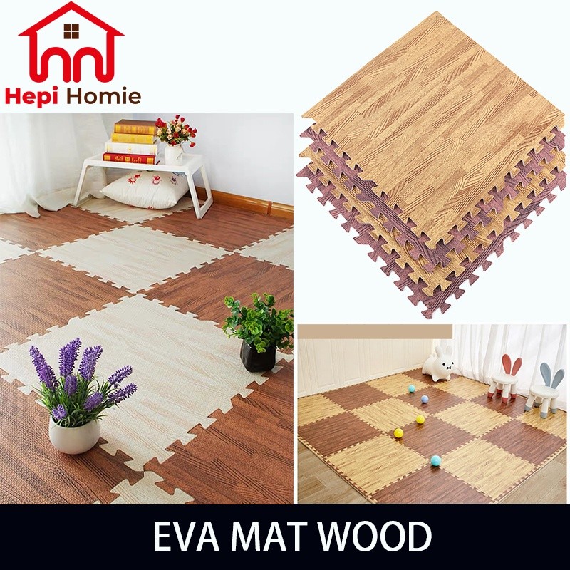 PROMO [HH] 60X60X1CM PUZZLE ALAS LANTAI EVA MAT WOOD KARPET TIKAR MATRAS EVAMAT MOTIF KAYU