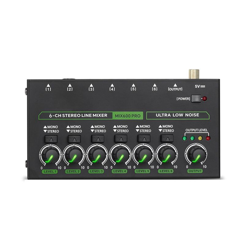 Classic-Mini Audio Mixer 6 Channel Stereo Line Mixer DC5V Independent Microphone Control Mixer For P