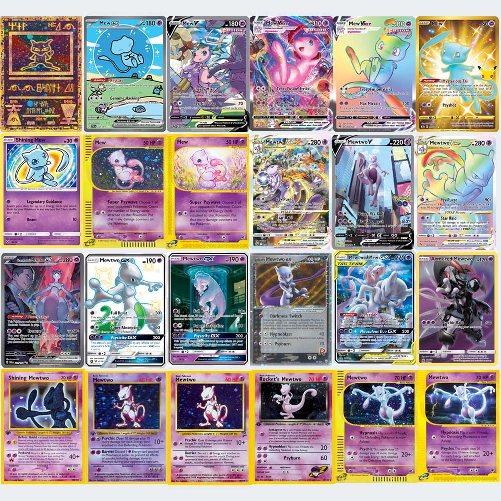 Mew Mewtwo Pokemon Cards Shining Mewtwo Holographic Mew Ex GX VMX Hobbies Rare Collection Battle Car