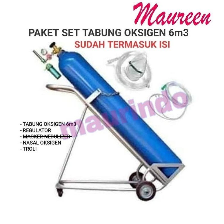 TABUNG OKSIGEN 6M3 6 M3 KOMPLIT TROLY DAN REGULATOR FULL SET LENGKAP