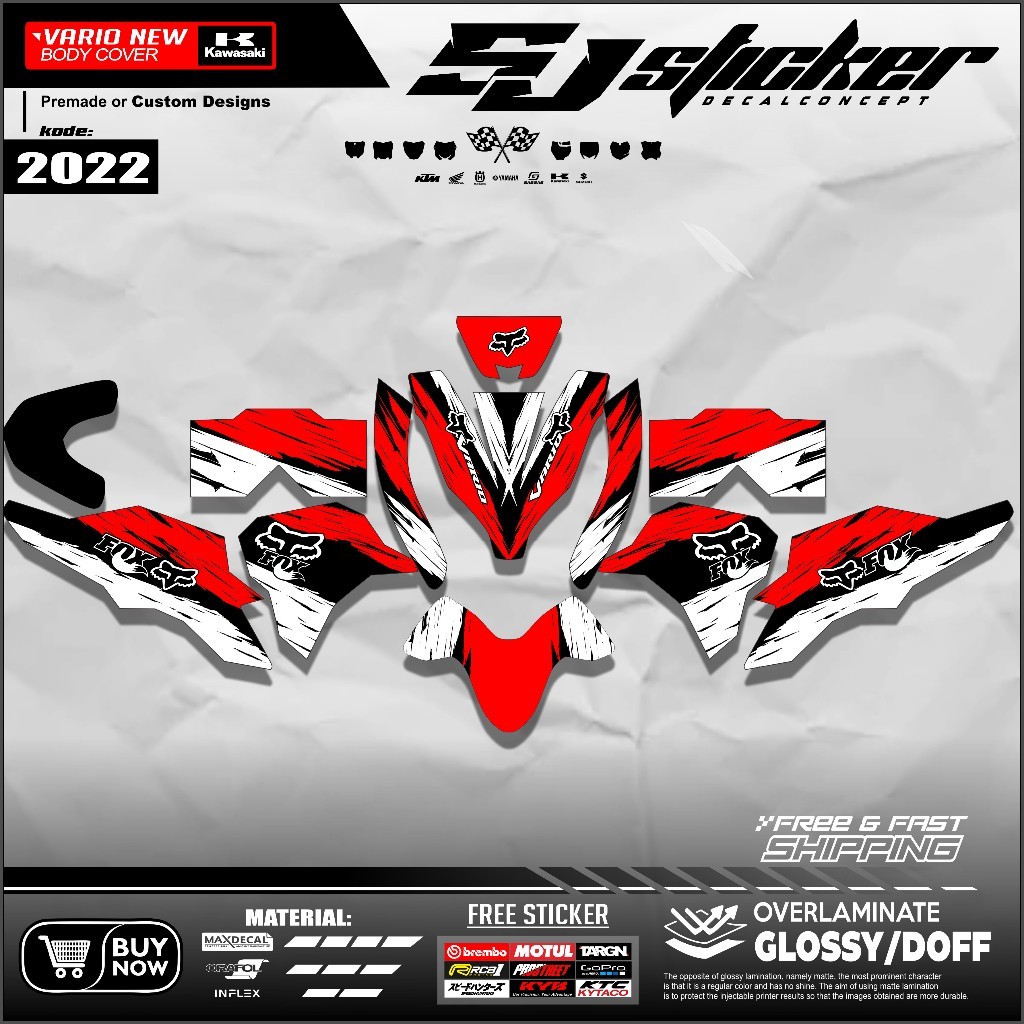 2022 Decal Vario 125 New 2023 Design minimalis grafis Stiker fullbody Desain Black FOX
