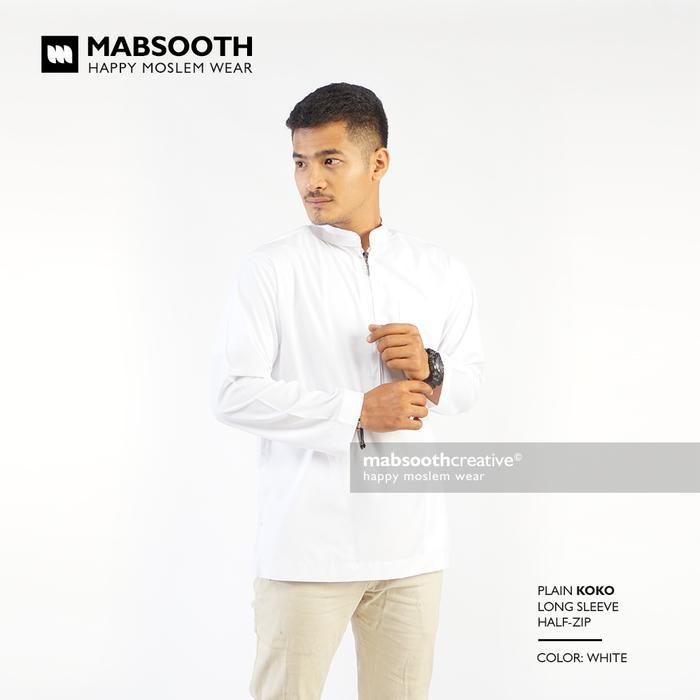 MABSOOTH Baju Koko Pria Lengan Panjang Half Zip - PUTIH, XXL