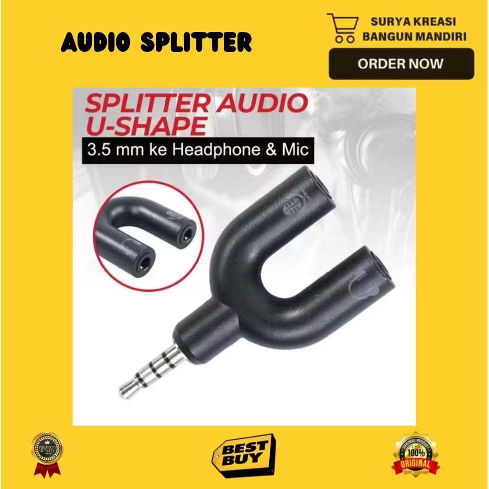 AUDIO SPLITTER U SHAPE 2 IN 1 3.5 MM MIC & AUDIO - SPLITTER AUDIO - AUDIO SPLITTER
