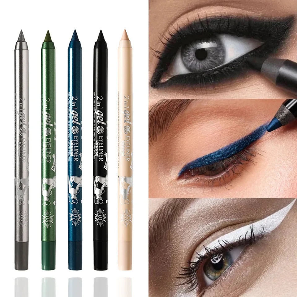 (Pengiriman Cepat) Pensil Eyeliner Berwarna Tahan Lama, Tahan Air, Biru Hitam Putih, Pena Gel Eyelin