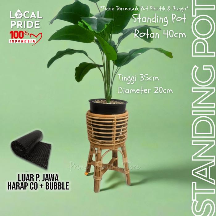 dijual_Standing Pot Rotan Alami Vas Bunga Rotan Ukuran 35 - 40 - 45 Cm Untuk Tanaman - Standing Pot 