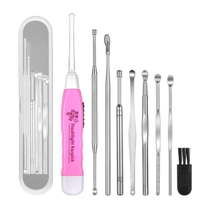 Cotton Buds Besi Stainless / Korek Kuping Stainless denga Lampu LED