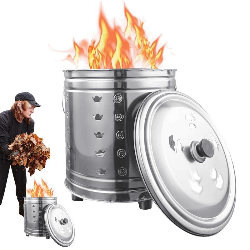 Outdoor Fire Pit Wood-Burning Fire Burner Bucket Heat Resistant Spark-Proof Round With Lid Odorless 