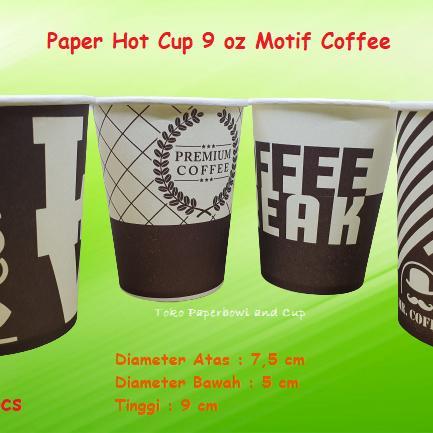 Paper Hot Cup 9 oz 210 ml isi 1000 pcs Motif Coffee - mix