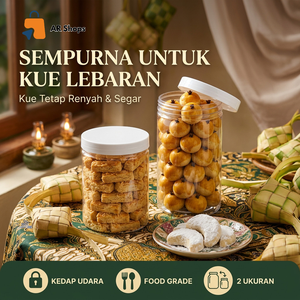 ARS Toples Plastik Kue Kering Lebaran Tabung Bening 650ml 900ml Tutup Ulir Kedap Udara
