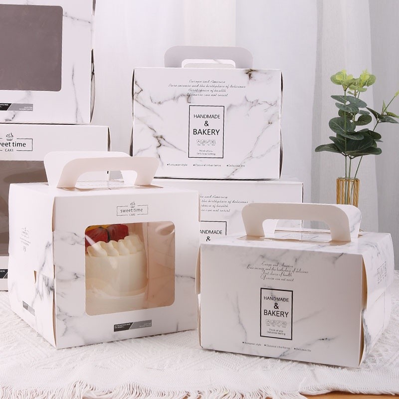 BARU Dus Tart White Marble Korean Box Kue Tart Kotak Kue Ulang tahun Kardus 5pcs