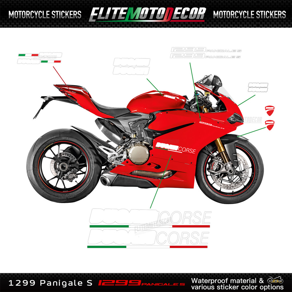 For Ducati 1299 Panigale S Full Fairing Shell Sticker Decal Sticker Tricolor Design Logo Corse For L