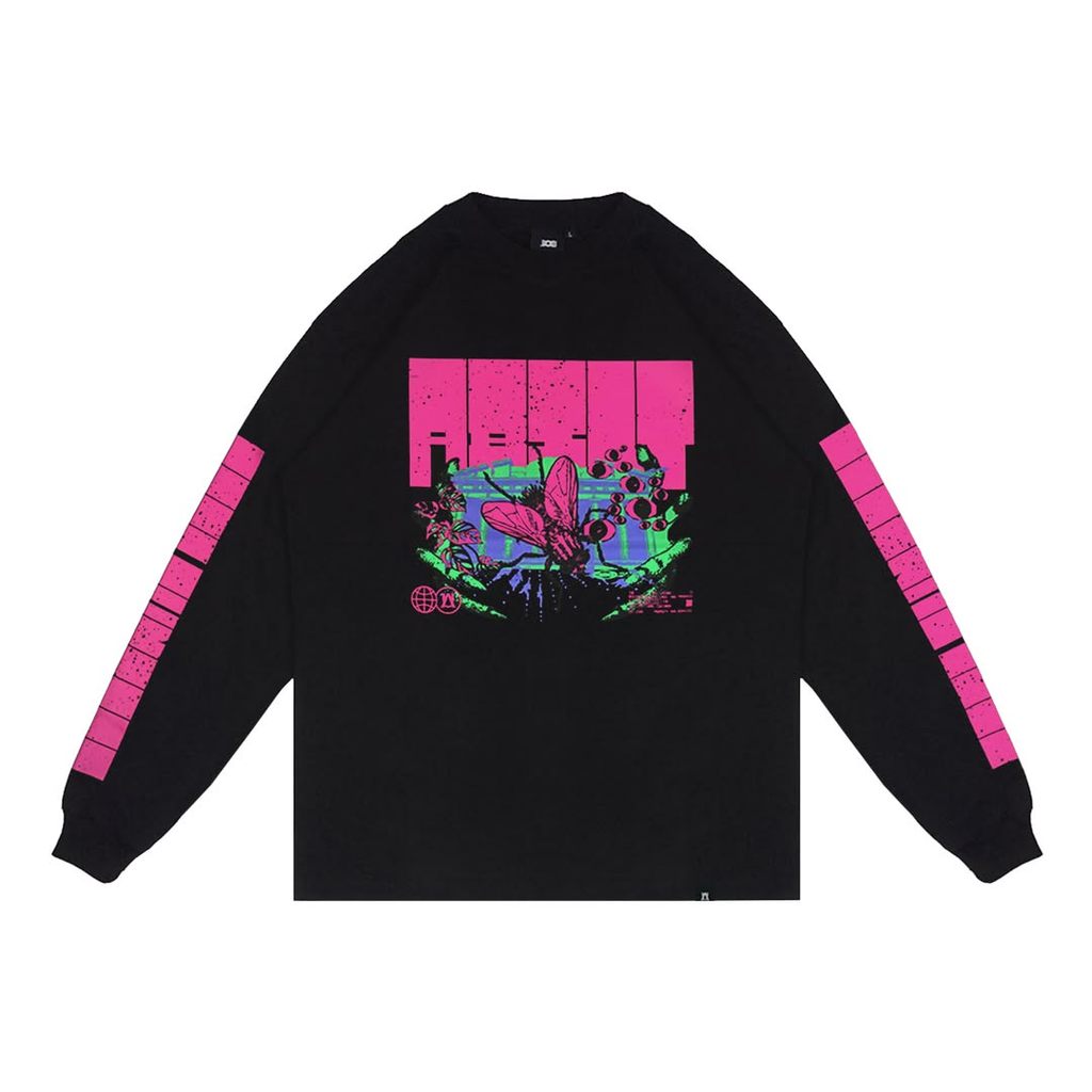 308 ABSLTUNSCRD - T-SHIRT LS OVS HOUSEFLY PINK - BLACK