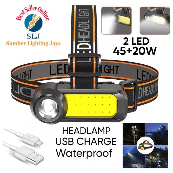 SENTER LED KEPALA 2 MATA 45+20W / HEADLAMP RECHARGEABLE / SENTER CAS - HEADLAMP