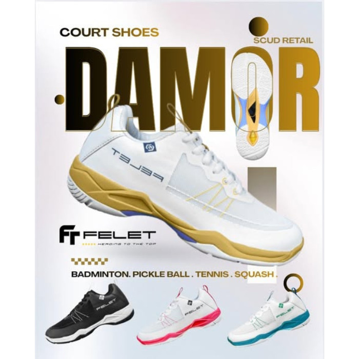 Felet DAMOR ( Court Shoes ) Badminton Shoes - Sepatu Badminton Original Felet