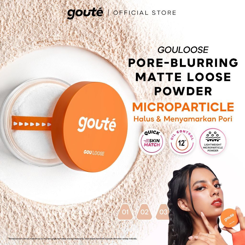 Goute Pore Blurring Loose Powder - Smooth Finish Medium to Full Coverage | bedak tabur tahan lama | 