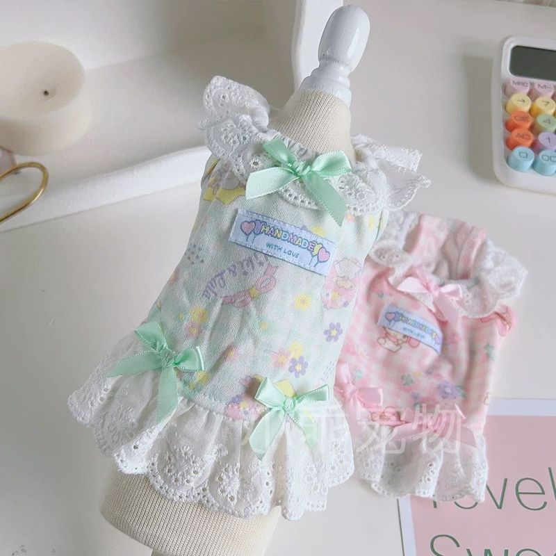 [Pet Wardrobe] Baju Bichon Teddy Pomeranian Kucing dan Anjing Baju Rumah Gaun Putri Pita Tipis