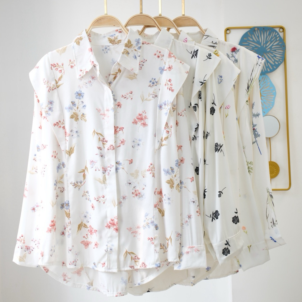 New Kemeja Wanita Motif Bunga Korean Style / Top Atasan Wanita Kekinian /  Kemeja Bunga Wanita Lenga