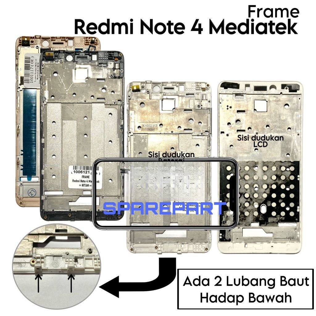 OTLTOOLS Frame Xiaomi Redmi Note 4 Mediatek MTK Deca Core (ada 2 lubang baut bawah frame dan casing)