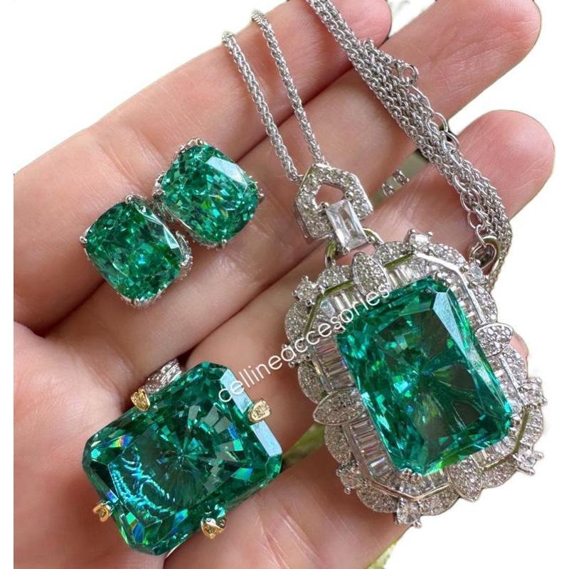 Accesories set cincin kalung anting batu hijau tourmaline desain mewah elegan free size