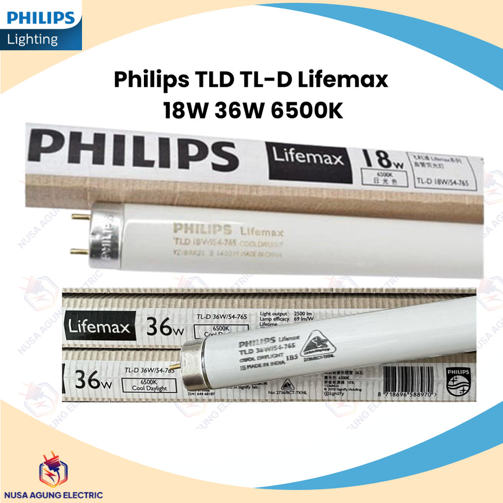 Philips Lampu TL-D LIFEMAX 18W 600mm 36W 1200mm