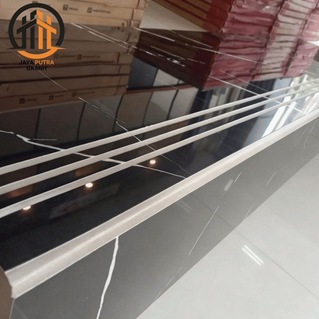 Granit Tangga Hitam Motif Marmer 30x80 30x120 Custom Ukuran Keramik Granite Stepnosing Baru