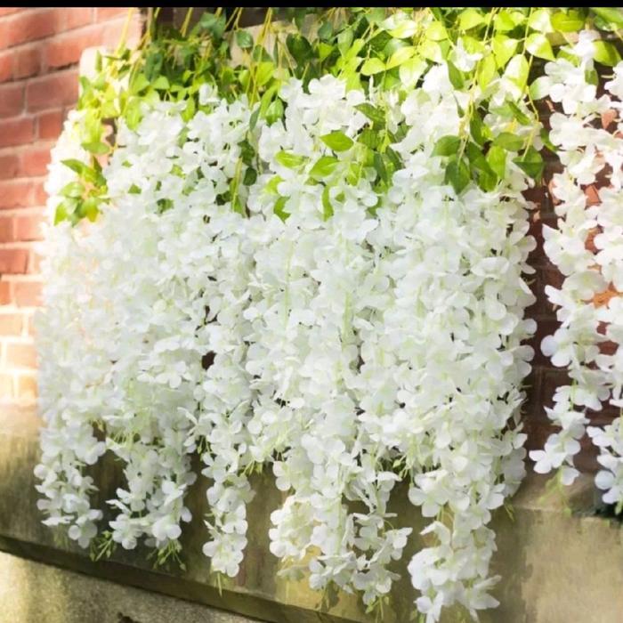 1 Lusin Wisteria Gantung Jumbo Premium Bunga Dekorasi - putih
