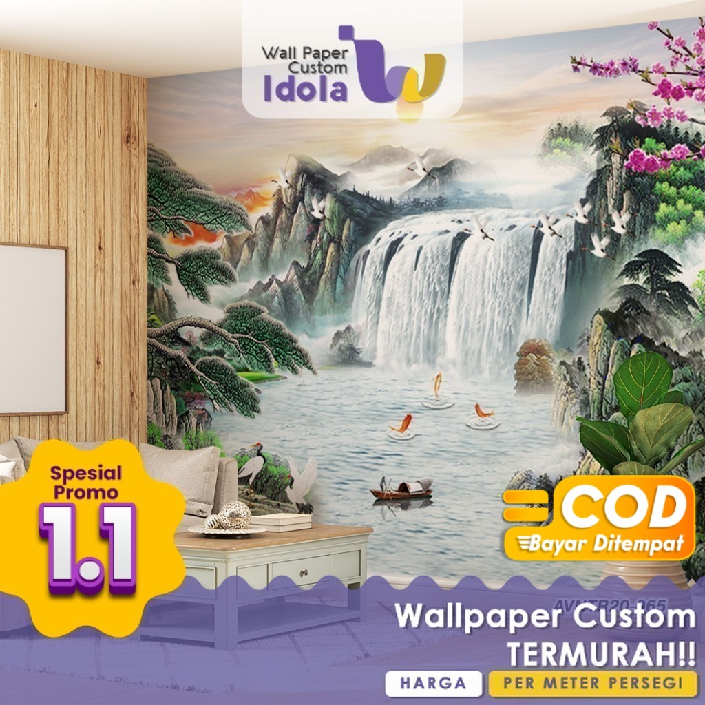 Wall Banner Dinding Ruang Tamu | Motif Alam & Air Terjun Resolusi Tinggi