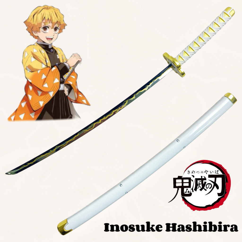 9.4in Demon Slayer Agatsuma Zenitsu Metal Katana Sword Ninja Knife Original Samurai Katana Sabre Cos