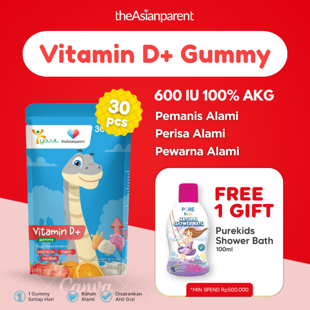 Gummy Vitamin D+ isi 30 dengan Vitamin D3 600 IU | Youvit x theAsianparent Vitamin D Gummy Anak | Vi