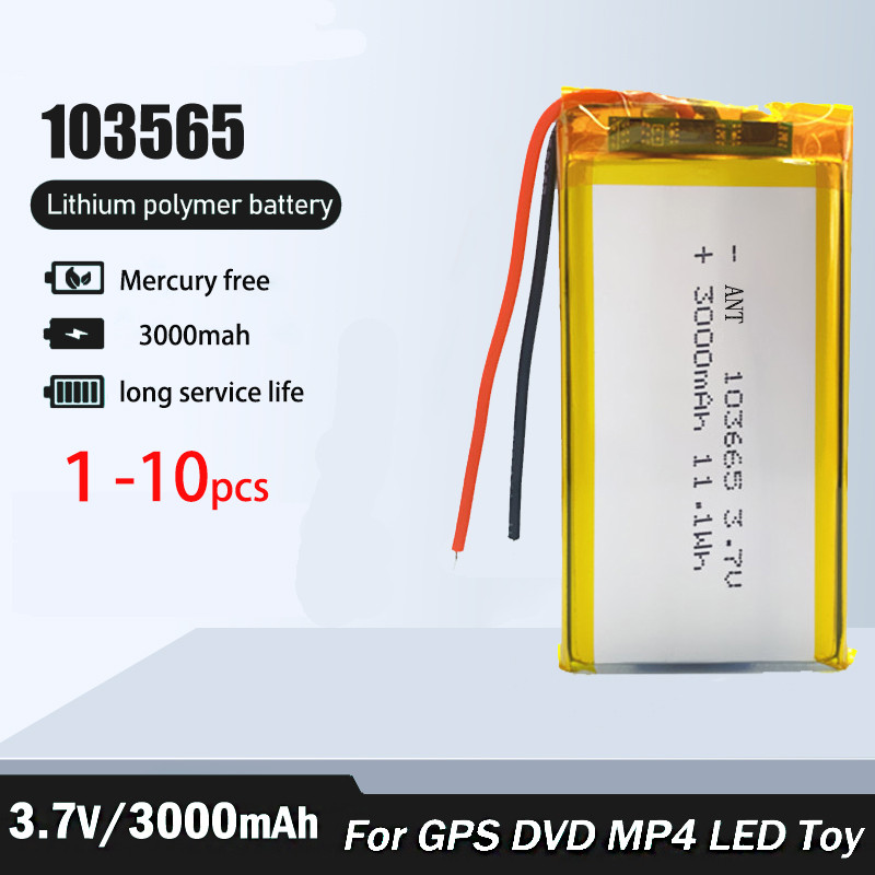 3000mAh Rechargeable 3.7V 103665 Battery Gps Polymer Lithium Battery For LED Light Driving Recorder 