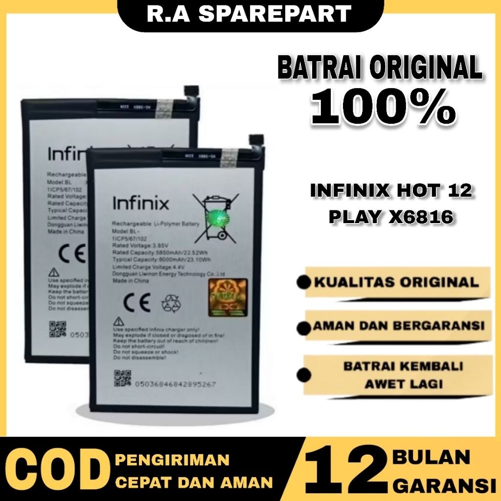 BATRAY BATERAI BATRE INFINIX HOT 12 PLAY X6816 ORIGINAL 6000MAH