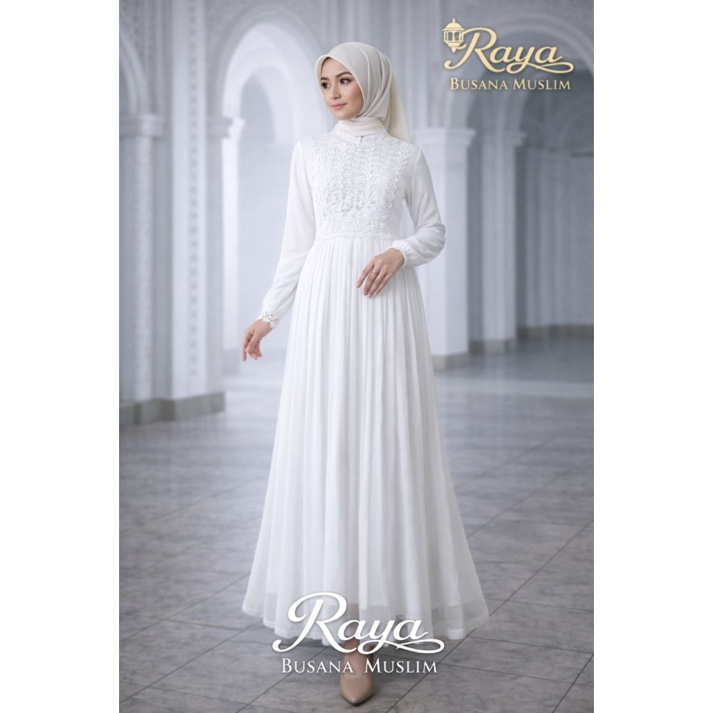 Raya Busana - Mahira Gamis Putih Lebaran  Terbaru Dress Muslim Mewah Simple Elegan 258