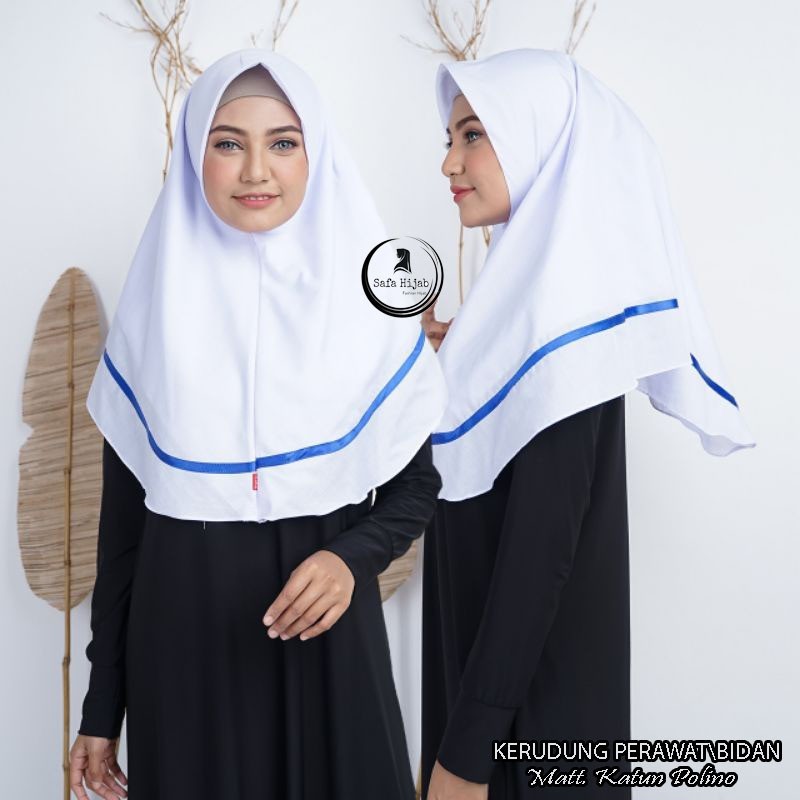Kerudung perawat Bidan  hijab segiempat instan bidan perawat Jilbab Sekolah katun polino Dan bahan W