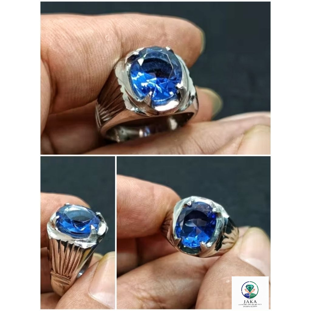 CINCIN BATU PERMATA BLUE SAFIR CUTTING CRYSTAL